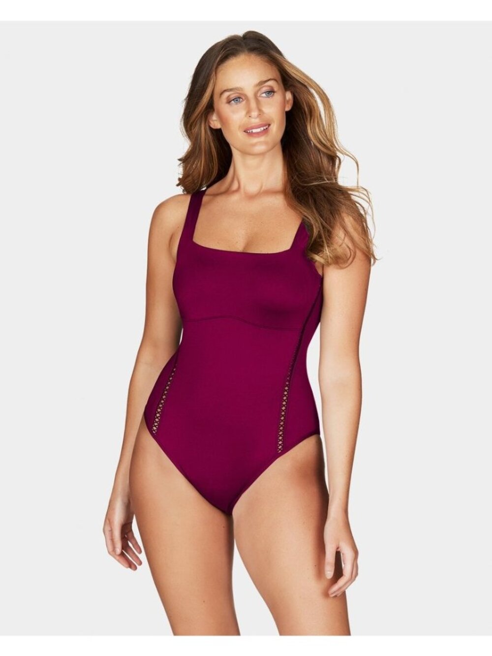 🆕SEA LEVEL Square Neck Scoop Back One Piece Swimsuit Wine/Burgundy 8